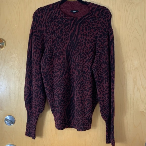 REVOLVE Rails Genevieve Wool Cashmere Burgundy Print Sweater - Picture 4 of 13